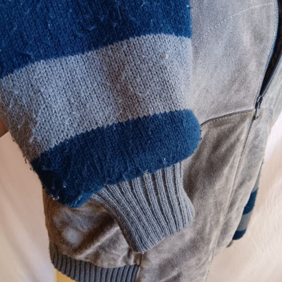Women's Vintage Jacket Large Suede Knit Bomber Striped Grunge Learsi 1990's - Picture 5 of 10